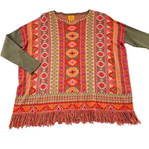 Vintage Ruby‎ Rd. Fringe Sweater S/M Rayon Blend Multicolor Boho Knit